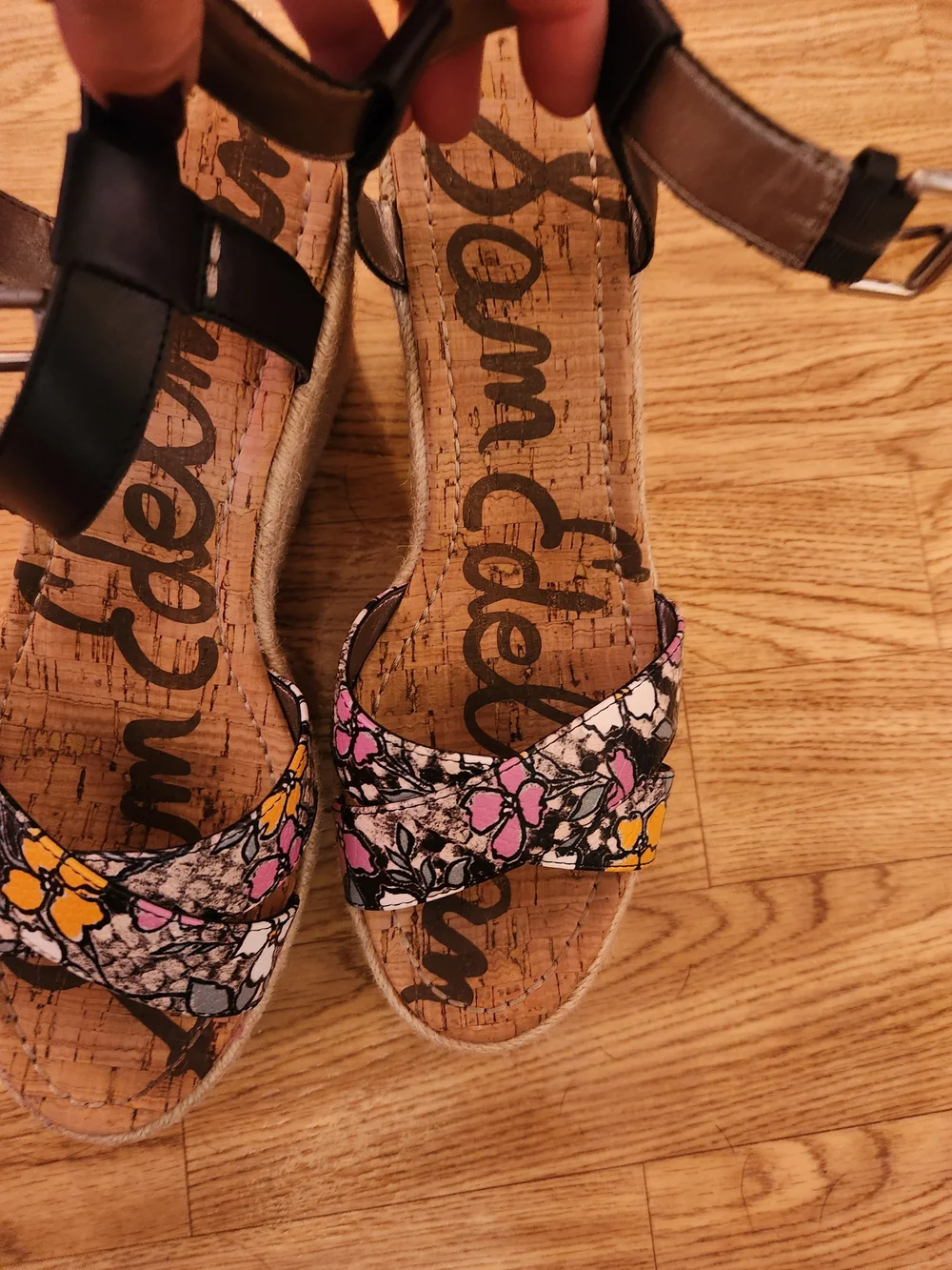 Sam Edelman Floral Platform Wedge Sandals in Black, Pink & Yellow